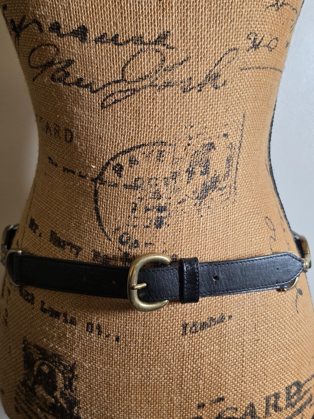 Talbots Black Leather Belt with Brass-Tone Buckle
